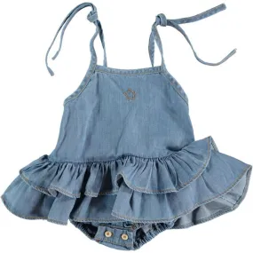 TOCOTO VINTAGE DENIM ROMPER W/ RUFFLE