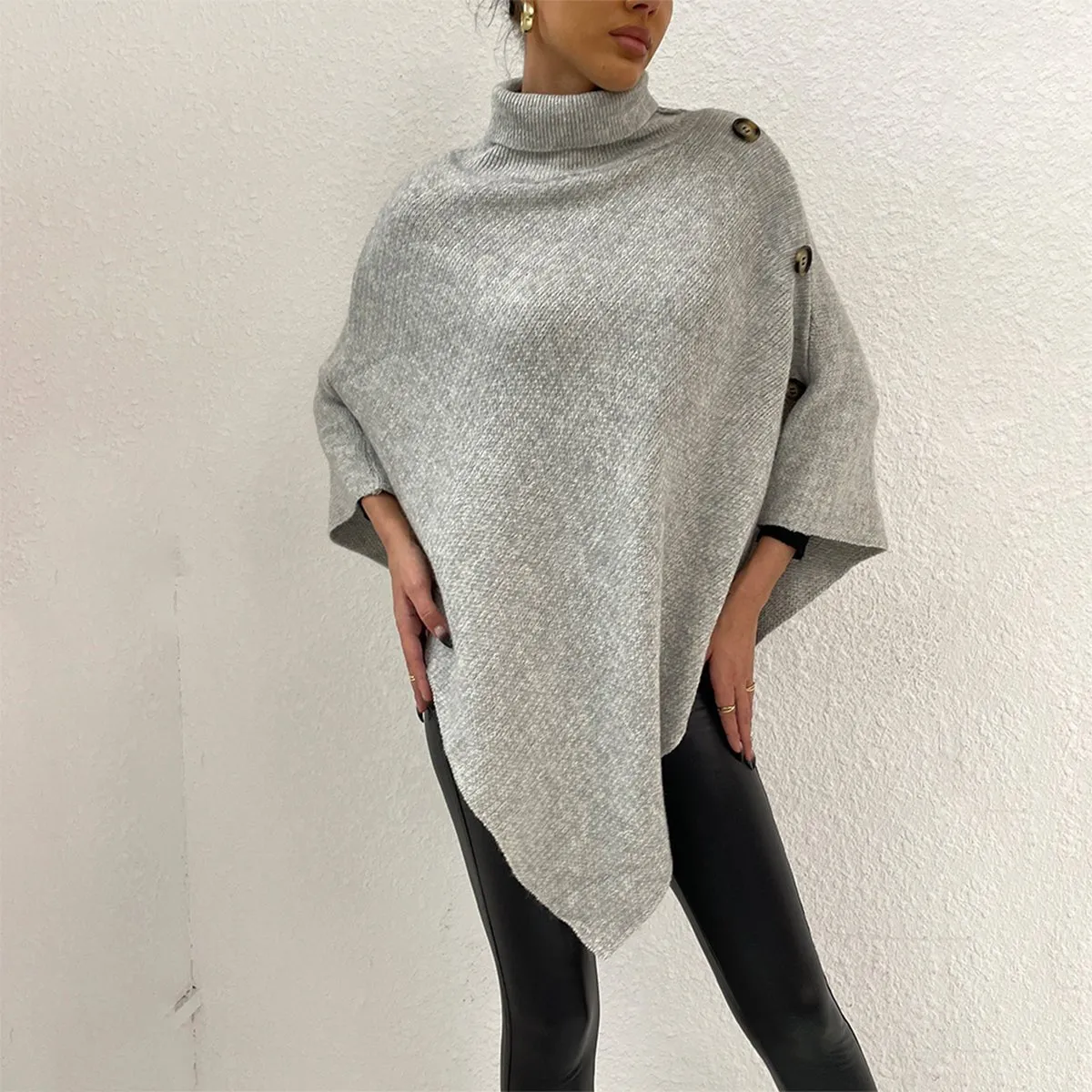 Turtleneck Buttoned Poncho