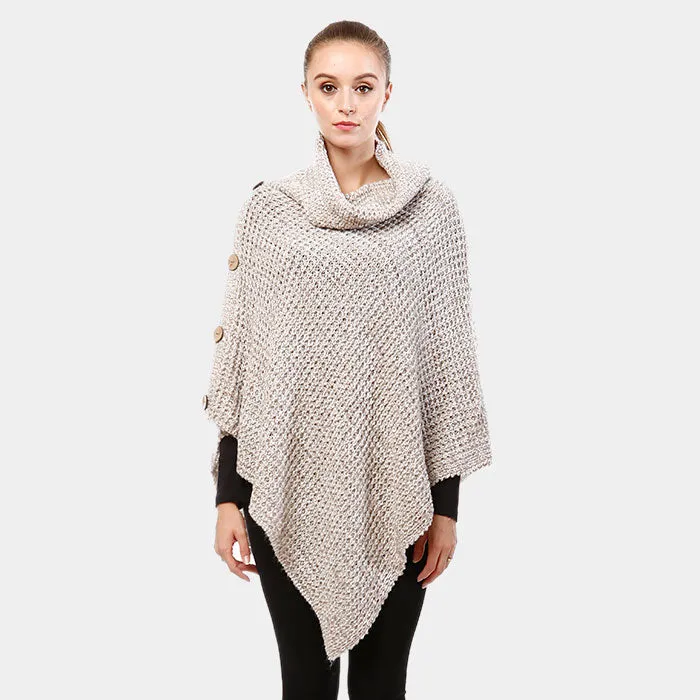 Turtleneck Sweater Poncho - Beige