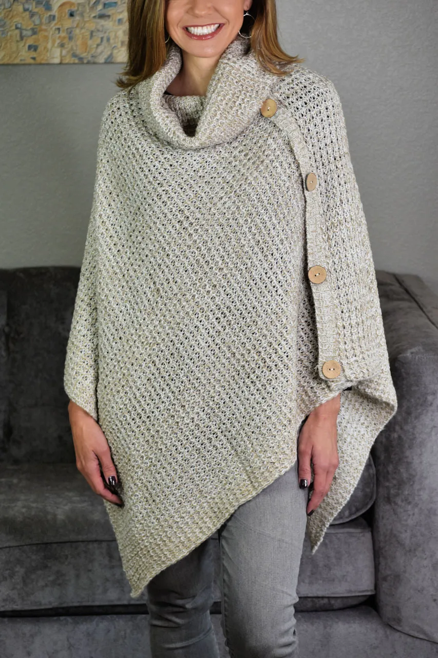 Turtleneck Sweater Poncho - Beige