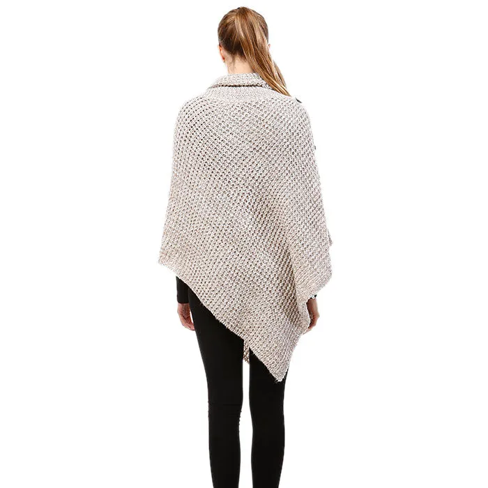 Turtleneck Sweater Poncho - Beige