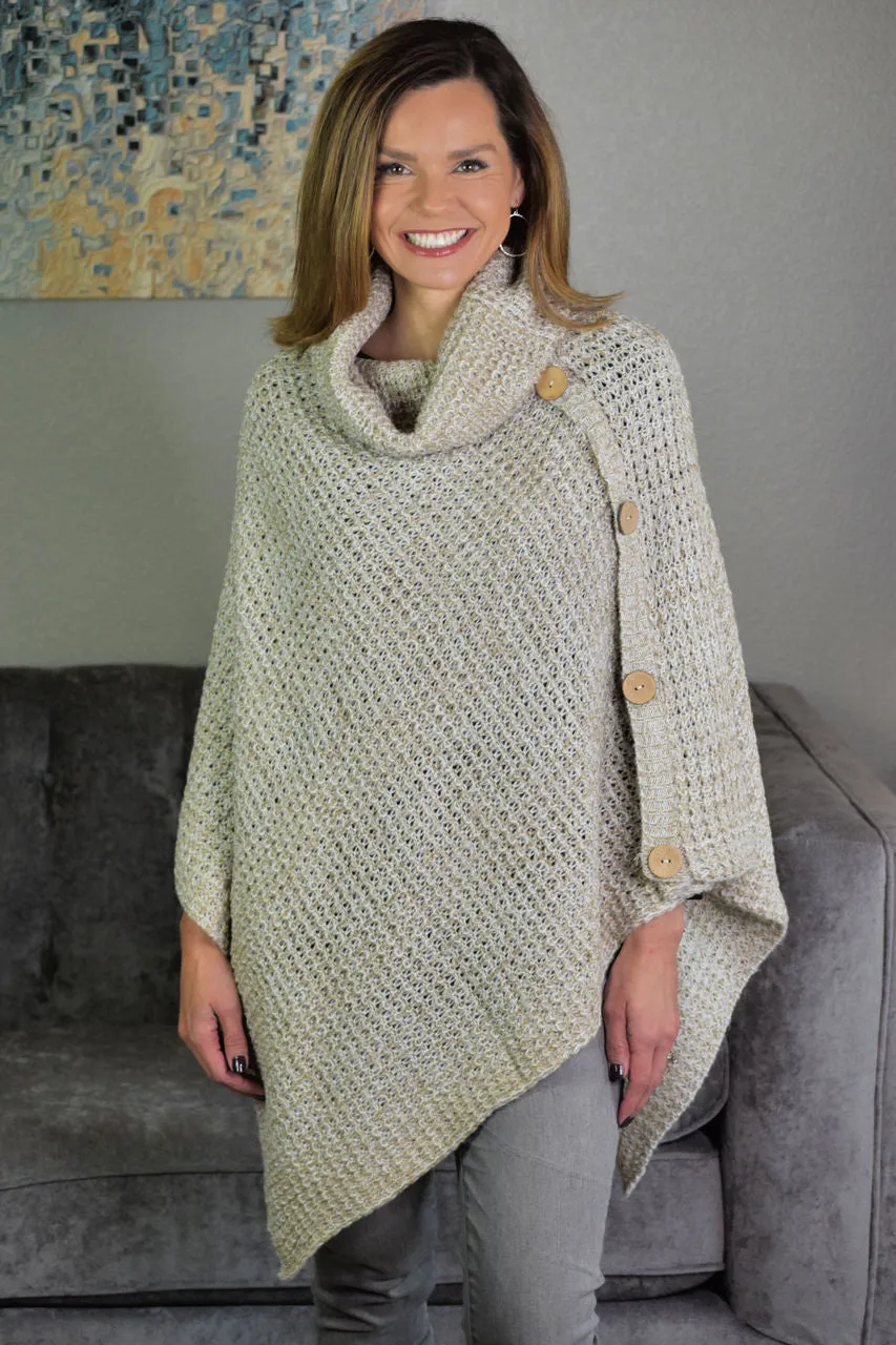 Turtleneck Sweater Poncho - Beige