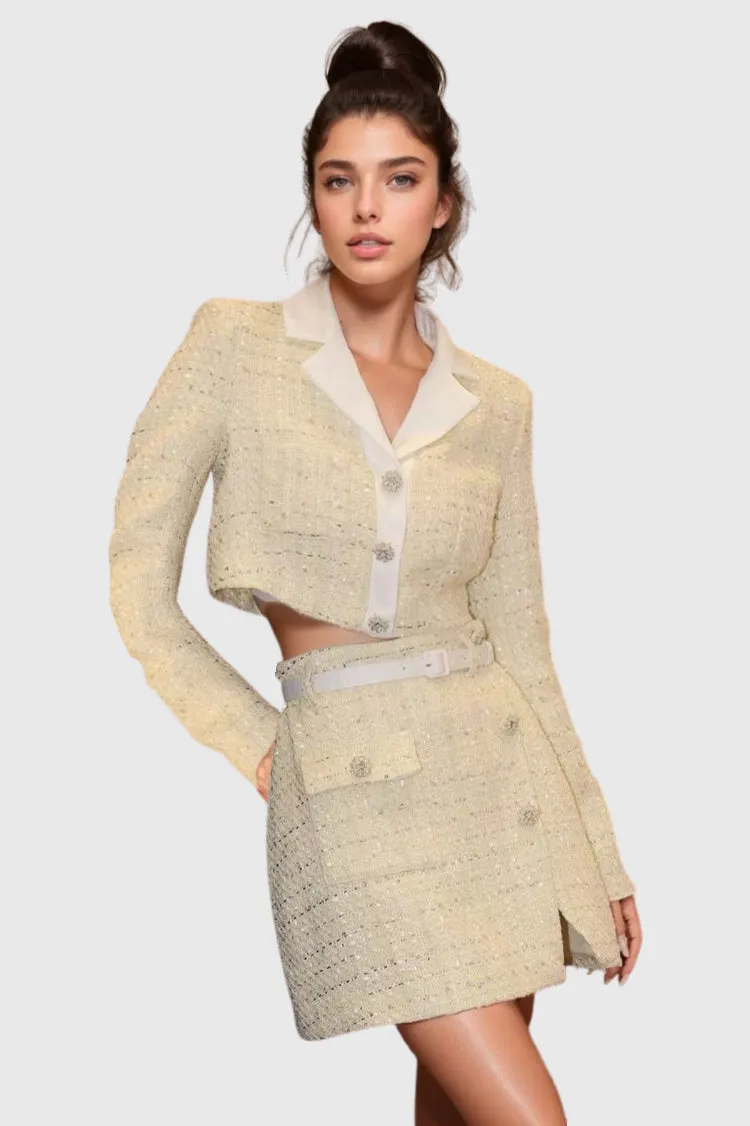 Tweed 2-Piece Set with Precious Buttons - Light YelLow