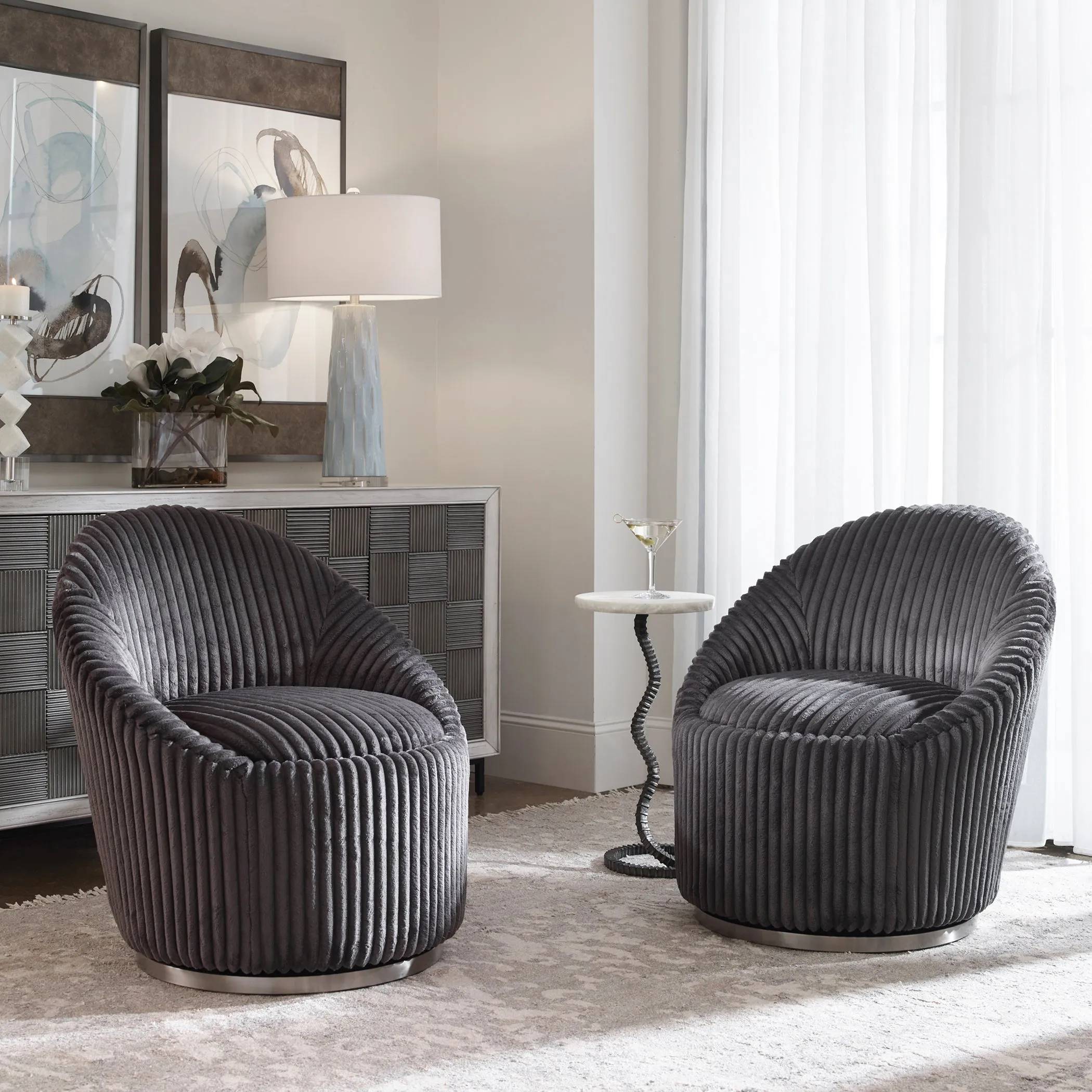 Uttermost Crue Gray Fabric Swivel Chair