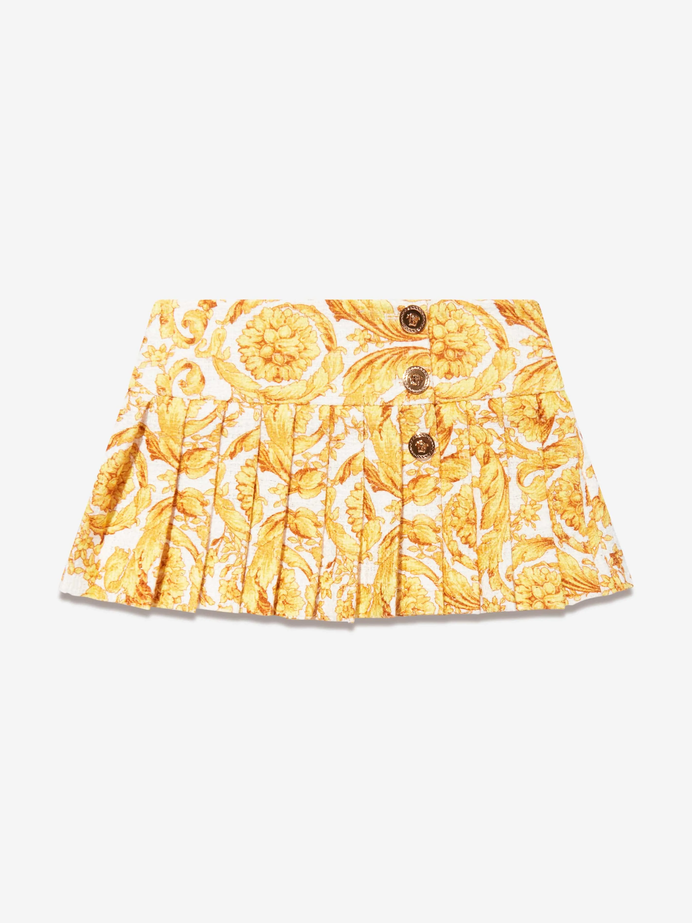 Versace Girls Barocco Pleated Skirt in Gold