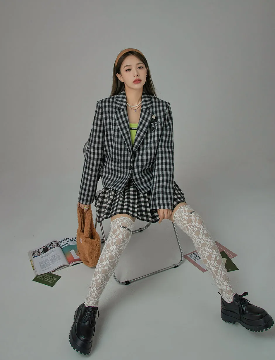 Waiting For Me Checkered Cropped Jacket