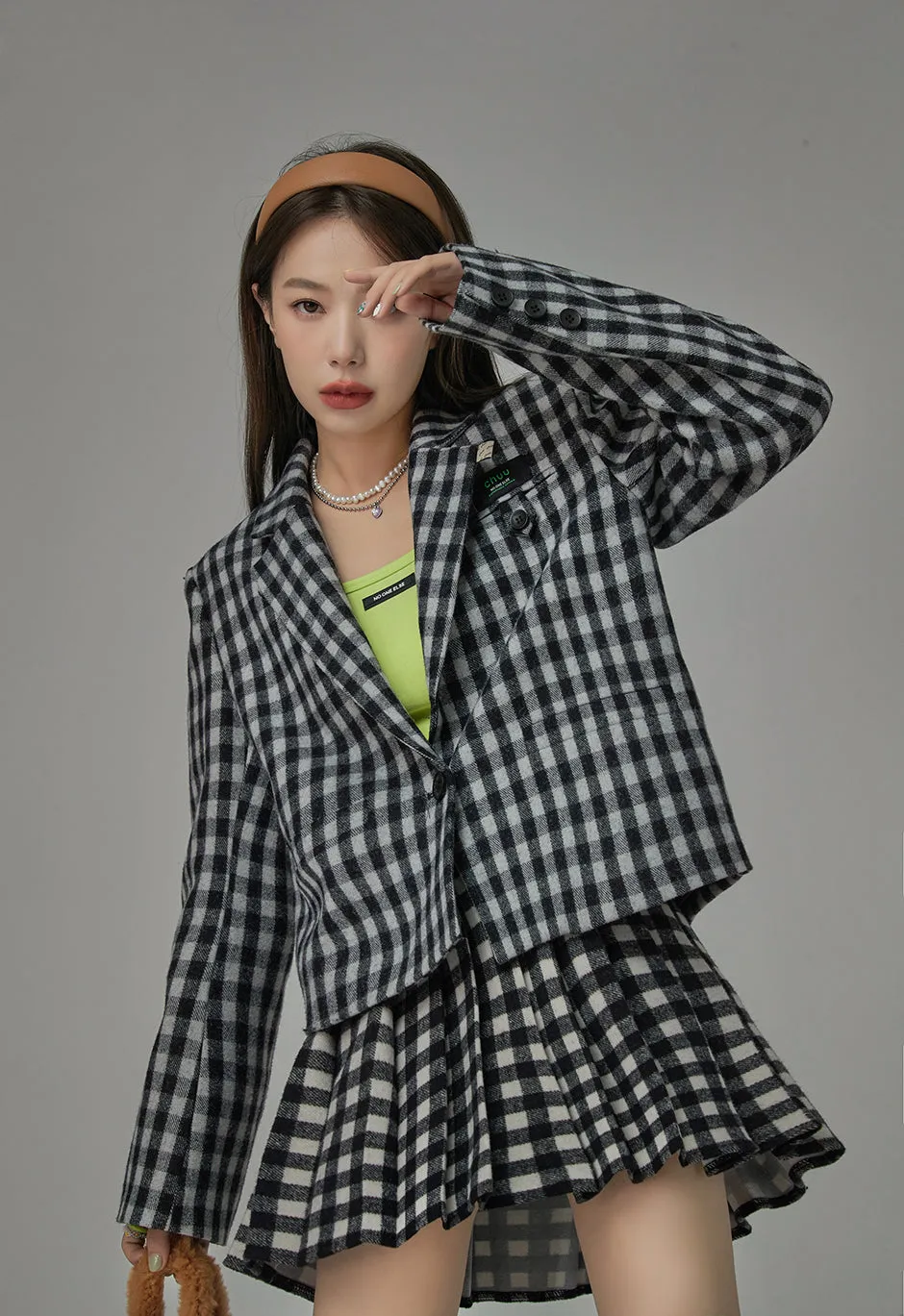 Waiting For Me Checkered Cropped Jacket