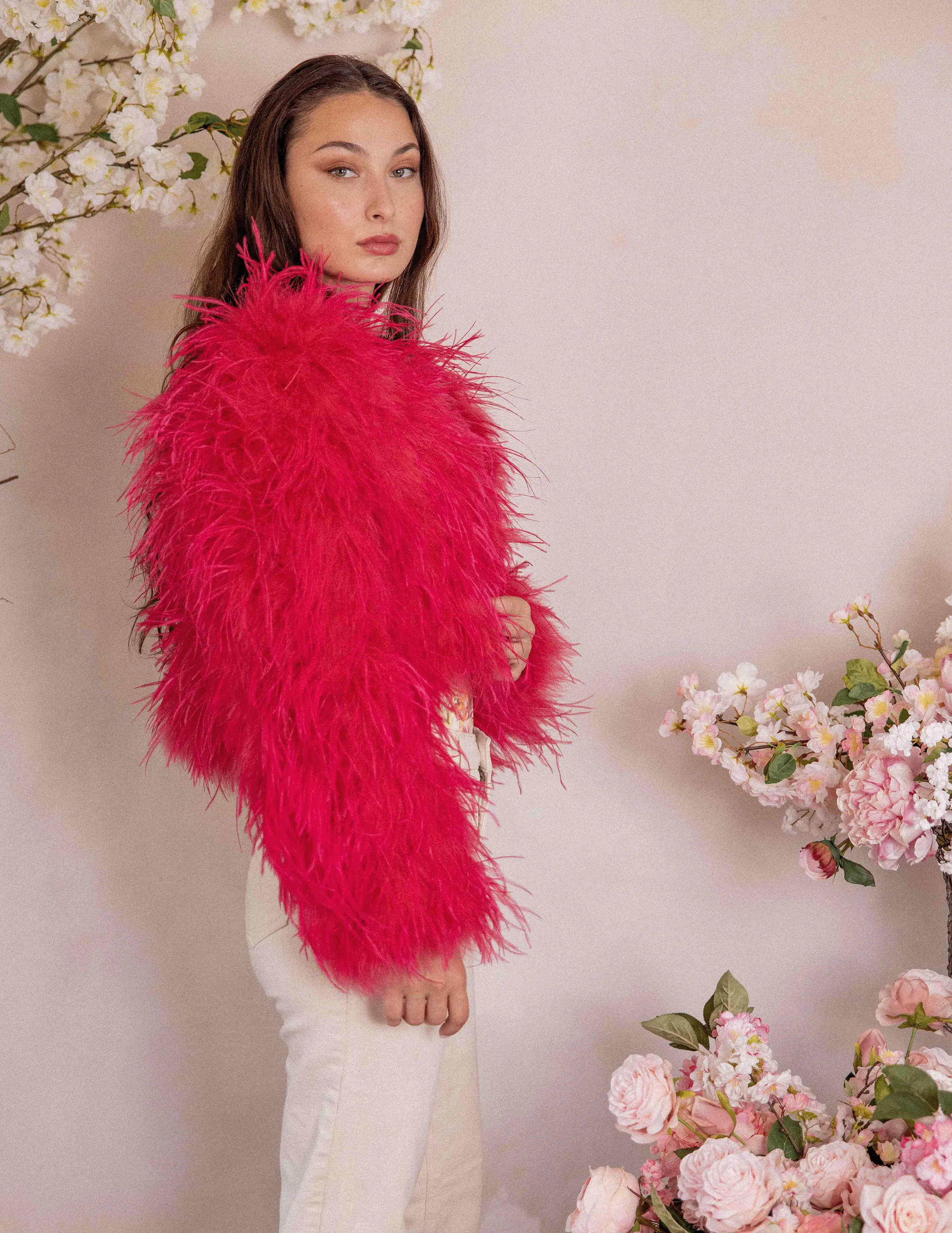 Watermelon - Feather Jacket in Watermelon Pink