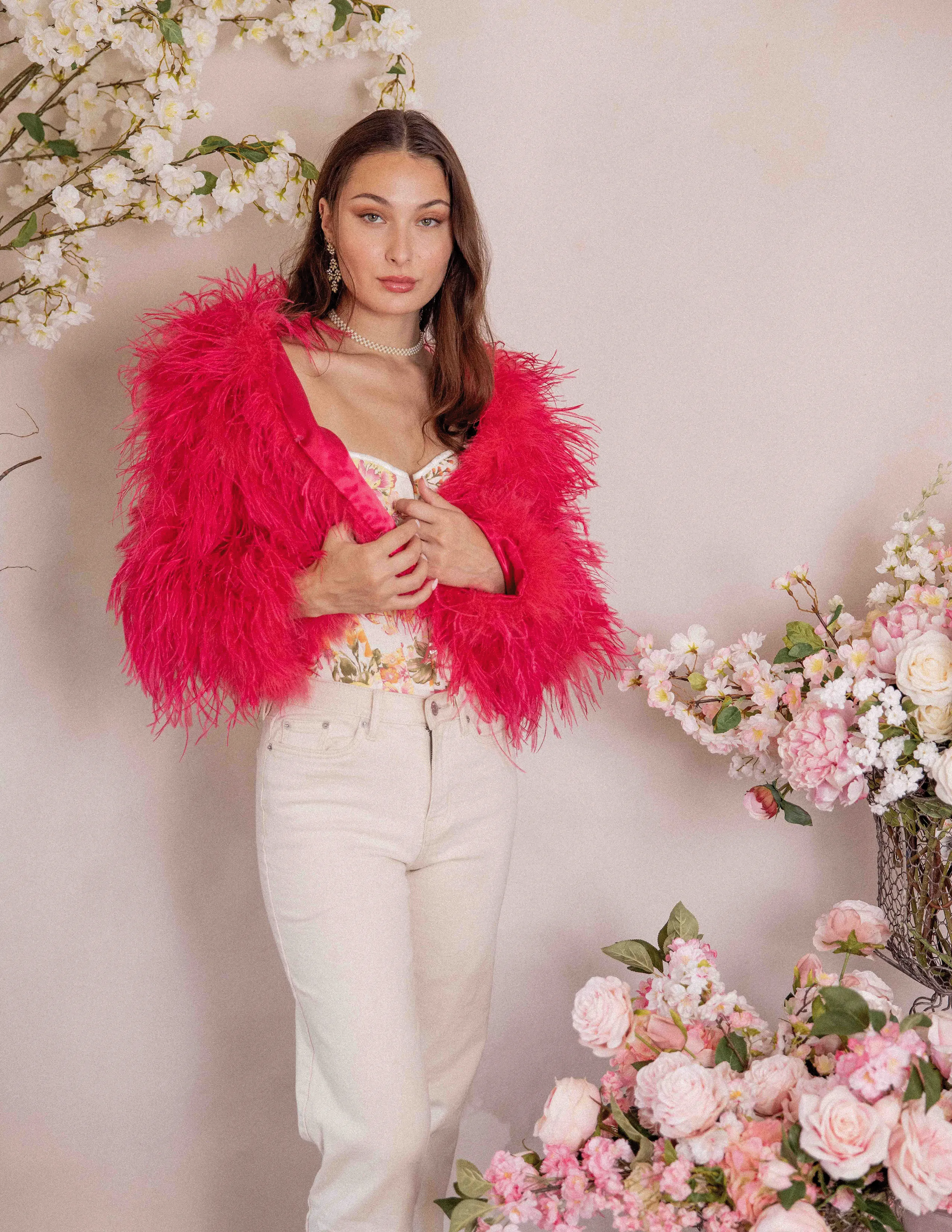 Watermelon - Feather Jacket in Watermelon Pink