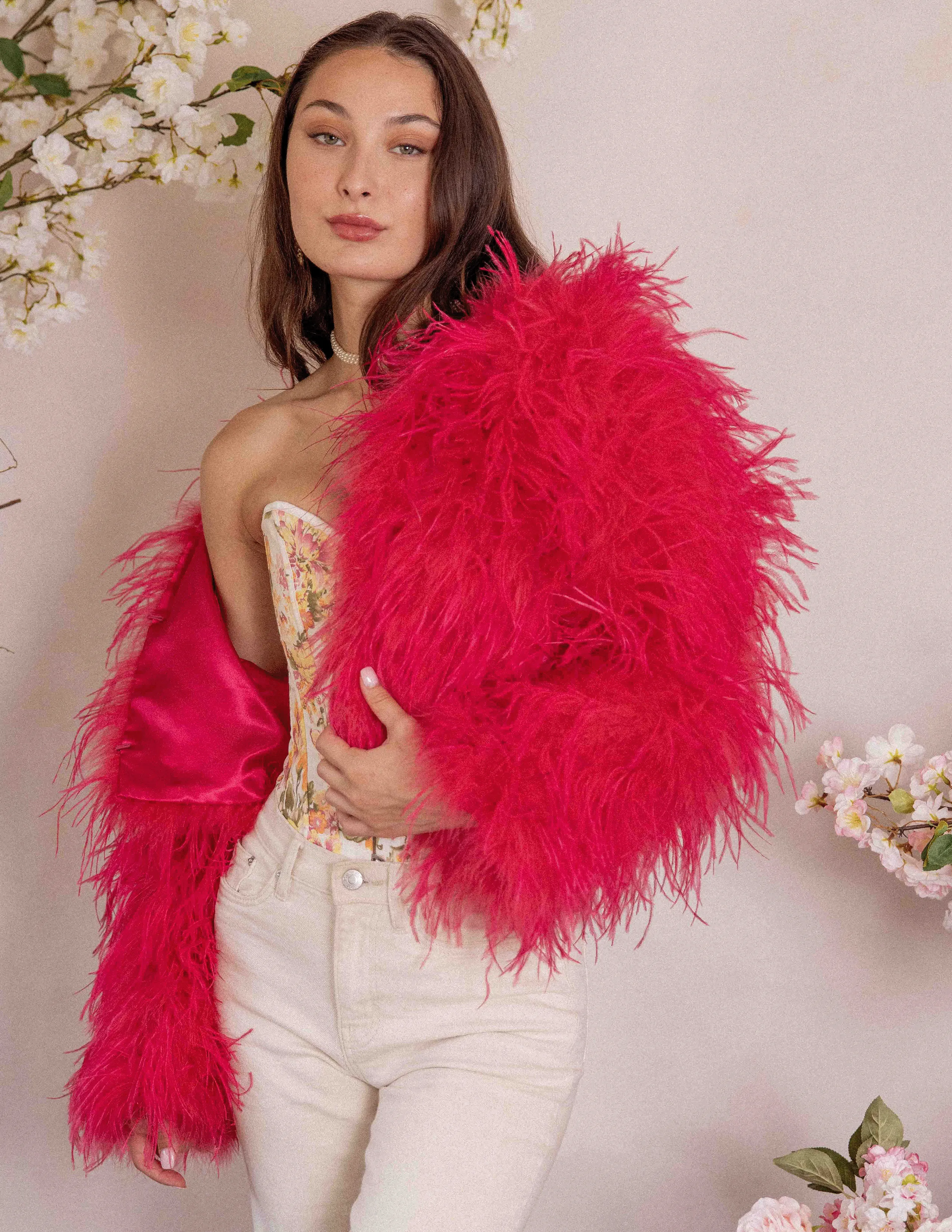 Watermelon - Feather Jacket in Watermelon Pink