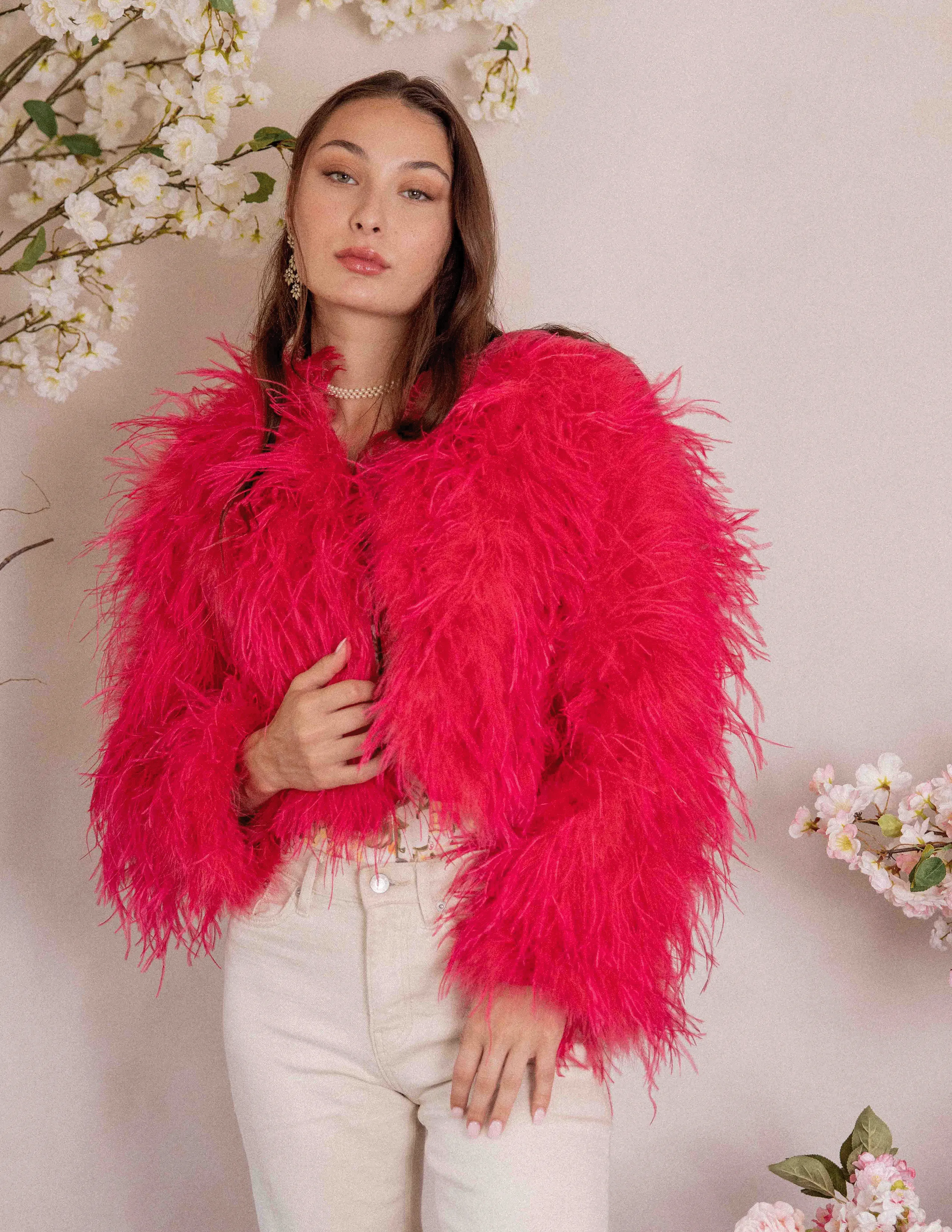 Watermelon - Feather Jacket in Watermelon Pink