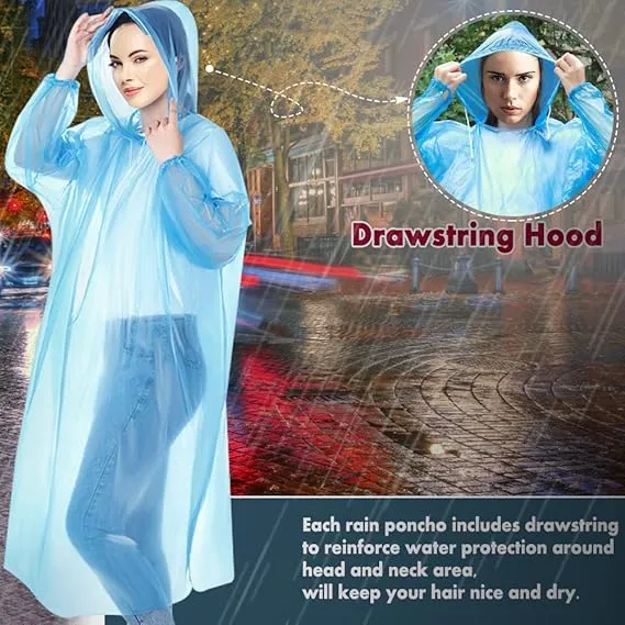 wehers 5 Pack Disposable Rain Ponchos - One Size Rain Poncho Waterproof Emergency Raincoats Rain Poncho Adult Rain Coats With Hood and Sleeves Ideal for Festivals, Camping, Fishing, Theme Parks