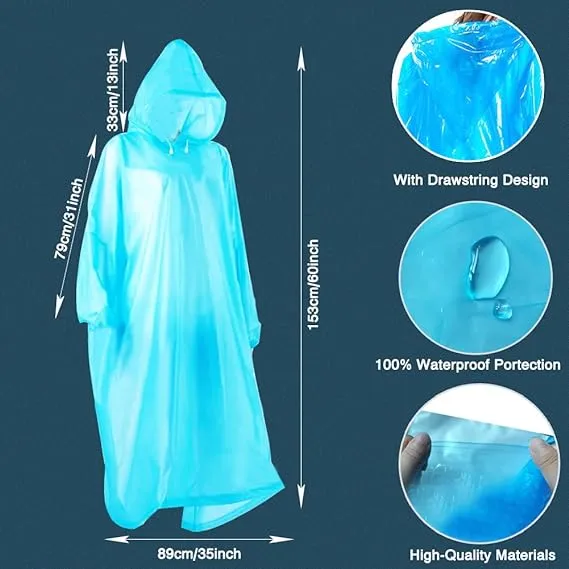 wehers 5 Pack Disposable Rain Ponchos - One Size Rain Poncho Waterproof Emergency Raincoats Rain Poncho Adult Rain Coats With Hood and Sleeves Ideal for Festivals, Camping, Fishing, Theme Parks