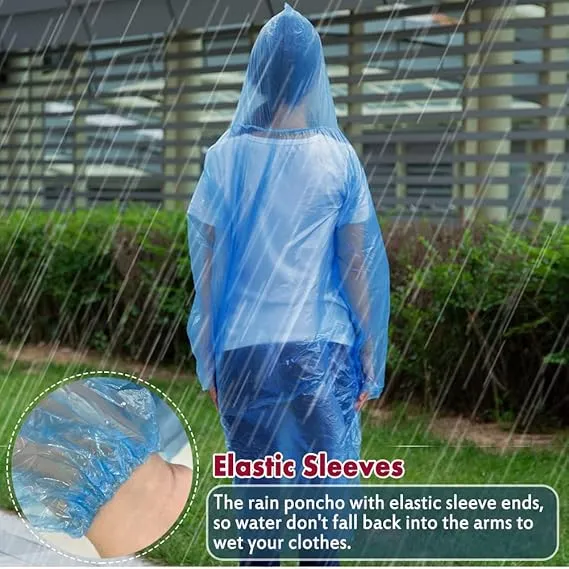 wehers 5 Pack Disposable Rain Ponchos - One Size Rain Poncho Waterproof Emergency Raincoats Rain Poncho Adult Rain Coats With Hood and Sleeves Ideal for Festivals, Camping, Fishing, Theme Parks