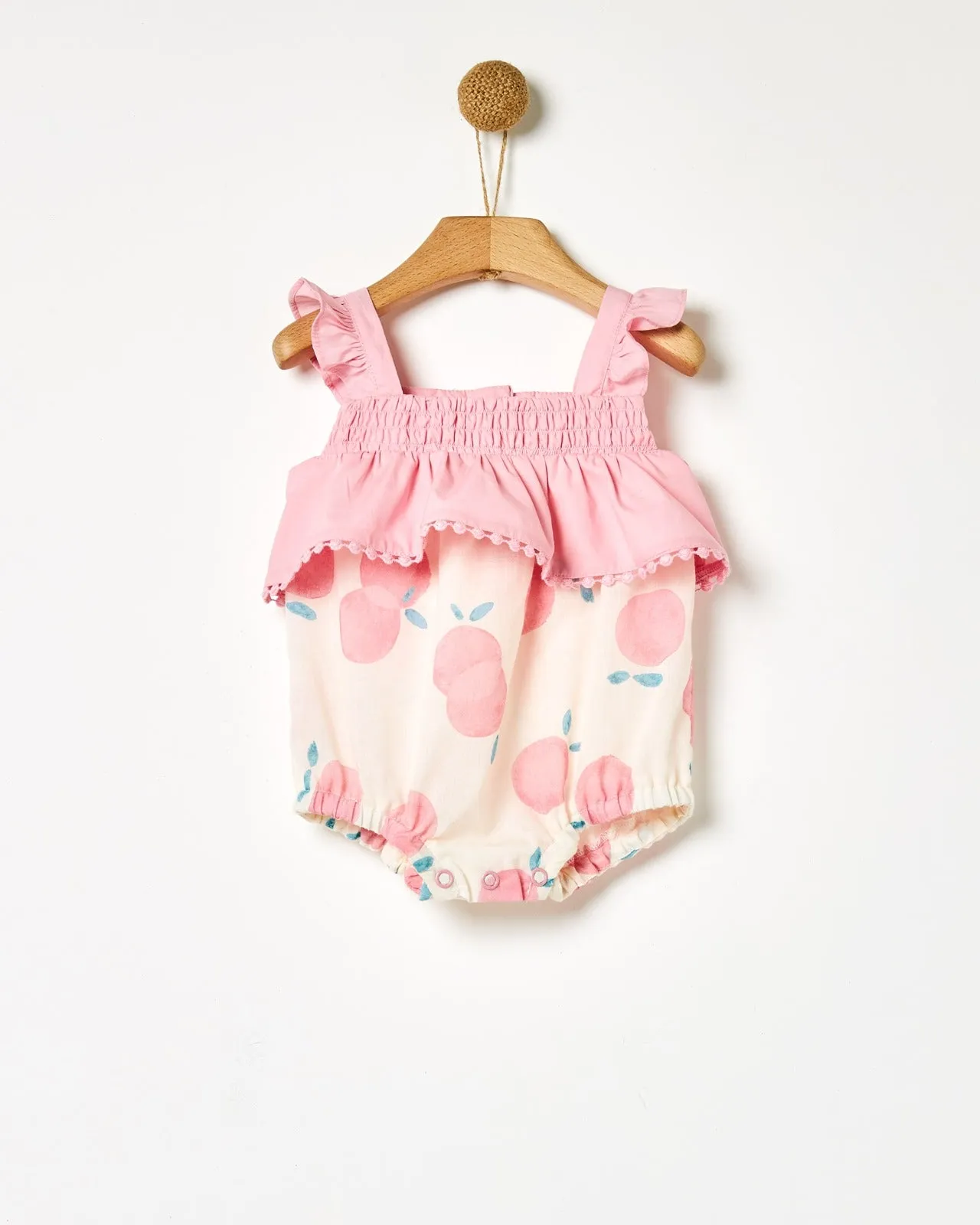 YELL-OH PINK APPLE PRINTED ROMPER