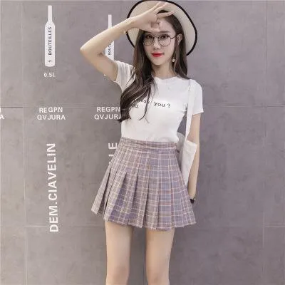 ZuoLunOuBa Tennis Skirt Women 2018 Korean Version New High Waist Half Short Skirt College Wind A Word Lattice Pleated Skirt Tutu